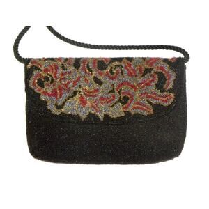 80s COLORFUL Beaded Shoulder Bag | Vintage Disco Gypsy BOHO | 8.5" x 5.75"